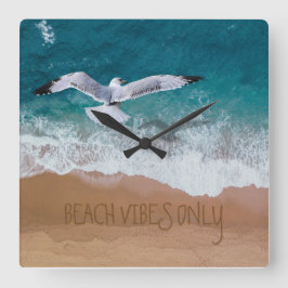 Beach Vibes Endast Seashore Coastal Fiskmås Fyrkantig Klocka