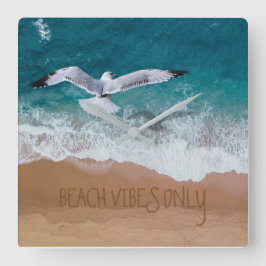 Beach Vibes Endast Seashore Coastal Fiskmås Fyrkantig Klocka