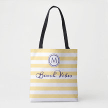 Beach Vibes Gult White Rand Coastal Monogram