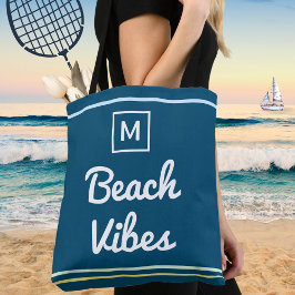 Beach Vibes Navy Blue Ocean Summer Chic Monogram Tygkasse