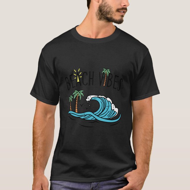 Beach Vibes Ocean Wave och Handflatan Träd T Shirt (Framsida)