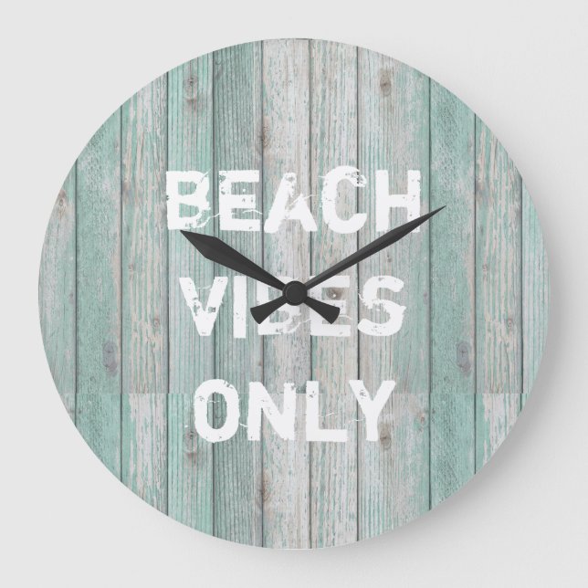 Beach Vibes Only Distress Cottage Wood Stor Klocka (Framsida)