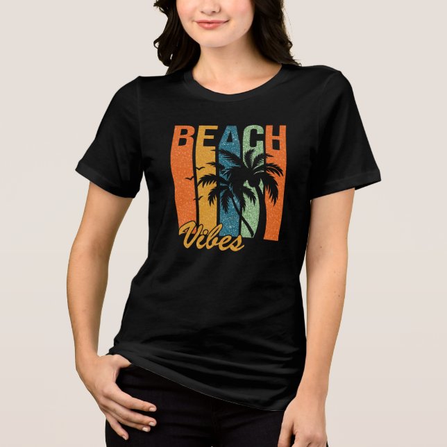 Beach Vibes Retro Summer Black T-Shirt (Framsida)