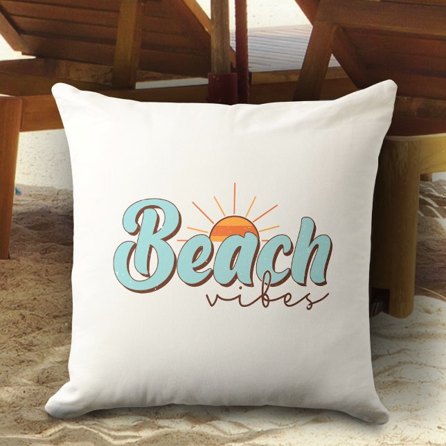 Beach Vibes Retro Summer Sol Kudde (Skapare uppladdad)
