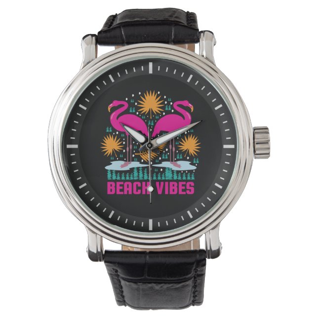 Beach Vibes Rosa Flamingos-19501 Armbandsur (Framsida)