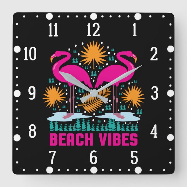 Beach Vibes Rosa Flamingos-19501 Fyrkantig Klocka (Framsida)