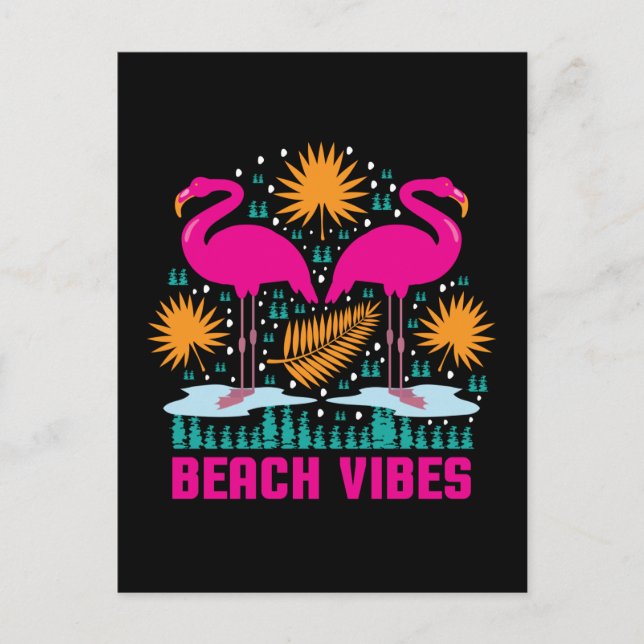 Beach Vibes Rosa Flamingos-19501 Vykort (Framsida)