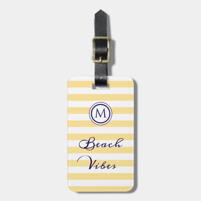 Beach Vibes Stripe Gult White Monogram Bagagebricka (Vertikal Framsida)
