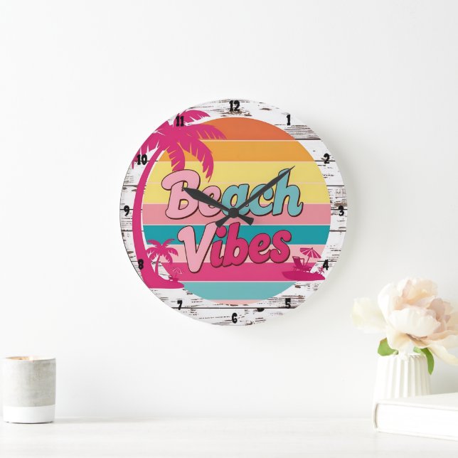 Beach Vibes Sunset Clock Tropical Stor Klocka (Hem)