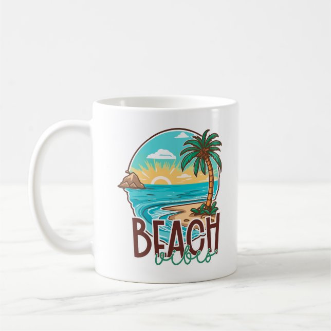 Beach Vibes Sunset - Tropical Handflatan Träd & Oc Kaffemugg (Vänster)