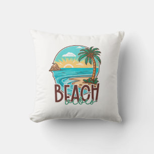 Beach Vibes Sunset - Tropical Handflatan Träd & Oc Kudde