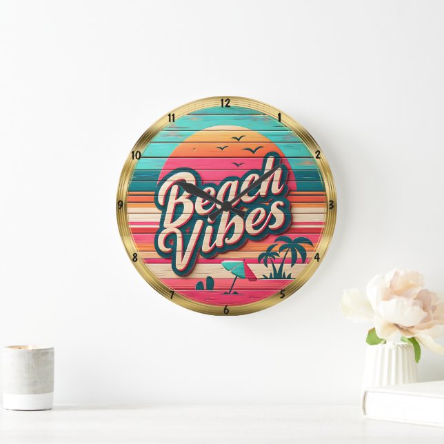 Beach Vibes Sunset Tropical Horizon Stor Klocka (Hem)