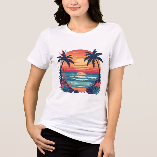Beach Vibes T-Shirt - Sommar Sunset, Ocean Vågar (Framsida)