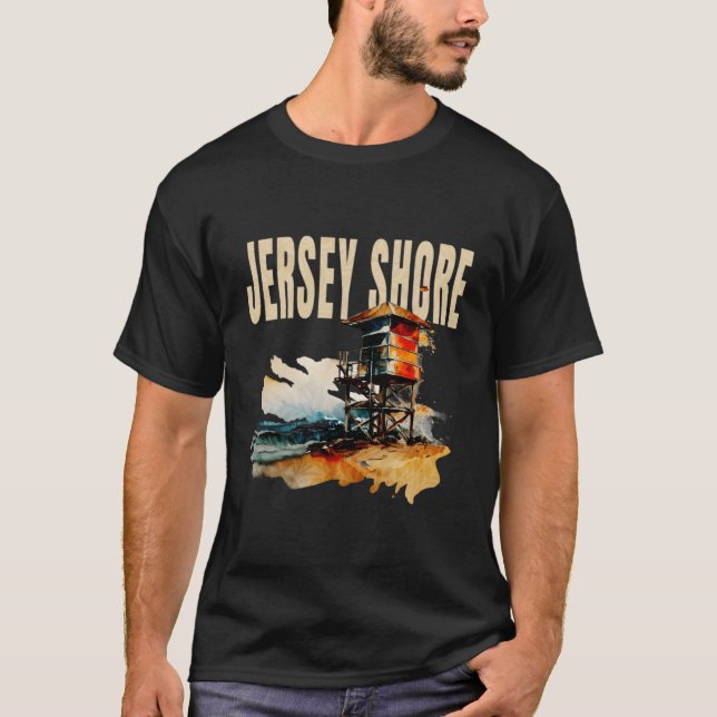 Beach vid New jersey Shore Oceanfront Lifeguard T Shirt (Framsida)