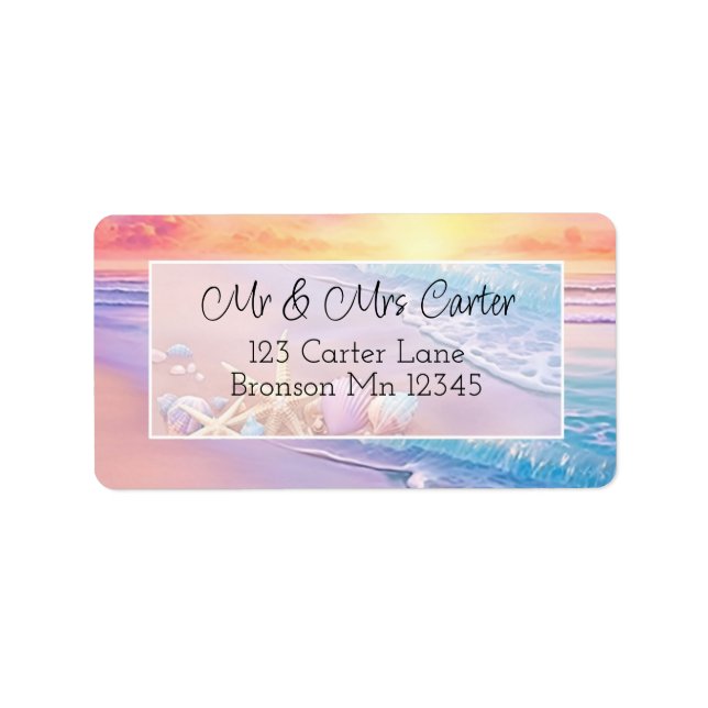 Beach vid solnedgång adressetikett (Framsidan)