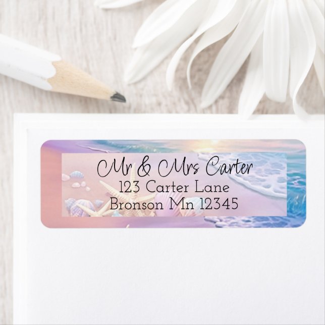 Beach vid solnedgång returadress etikett (Insitu)
