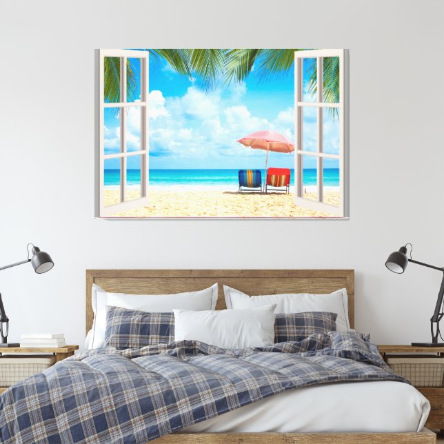 Beach View Fake Window Home Office Canvastryck (Insitu (sovrum))