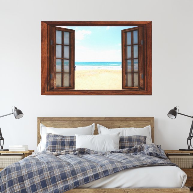 Beach View Fake Window Home Office Canvastryck (Insitu (sovrum))