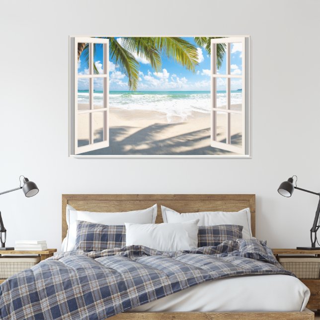 Beach View Fake Window Home Office Canvastryck (Insitu (sovrum))