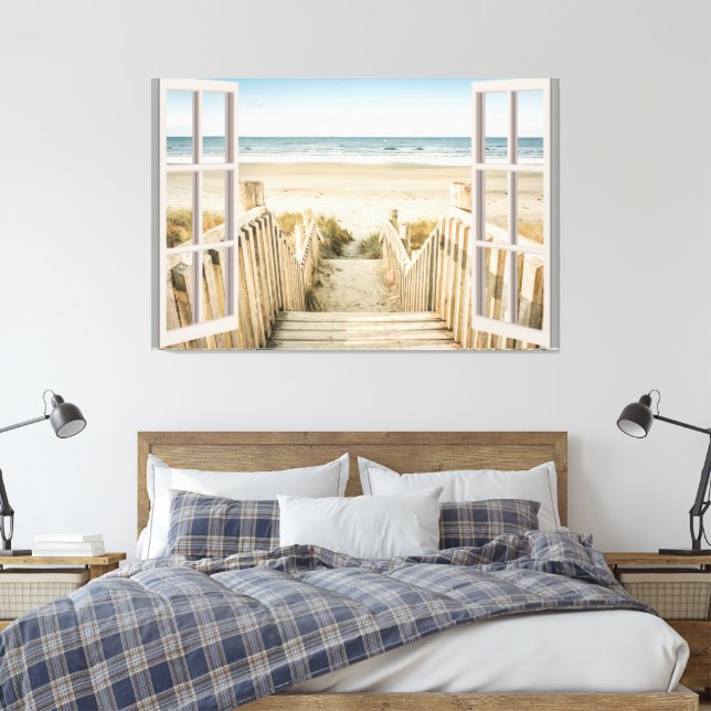 Beach View Fake Window Home Office Canvastryck (Insitu (sovrum))