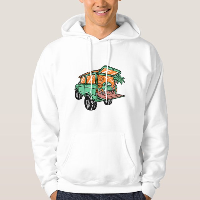 Beach View in Car Illustration Sommar roligt Hoodie (Framsida)