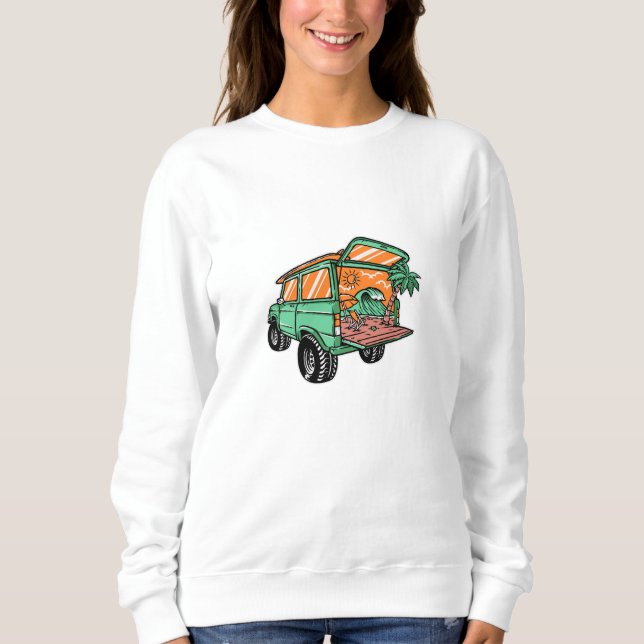 Beach View in Car Illustration Sommar roligt T Shirt (Framsida)