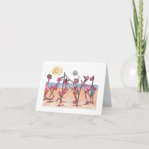Beach Volleyball Flamingo Notecard Kort