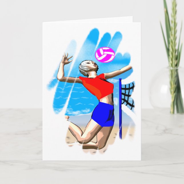 Beach Volleyball Girl Greeting Card Kort (Framsida)