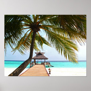Beach Walk, Cabana, Handflatan Träd, Maldiverna Poster