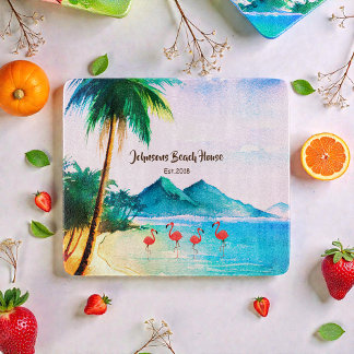 Beach Watercolor Blue Grönt Tropical