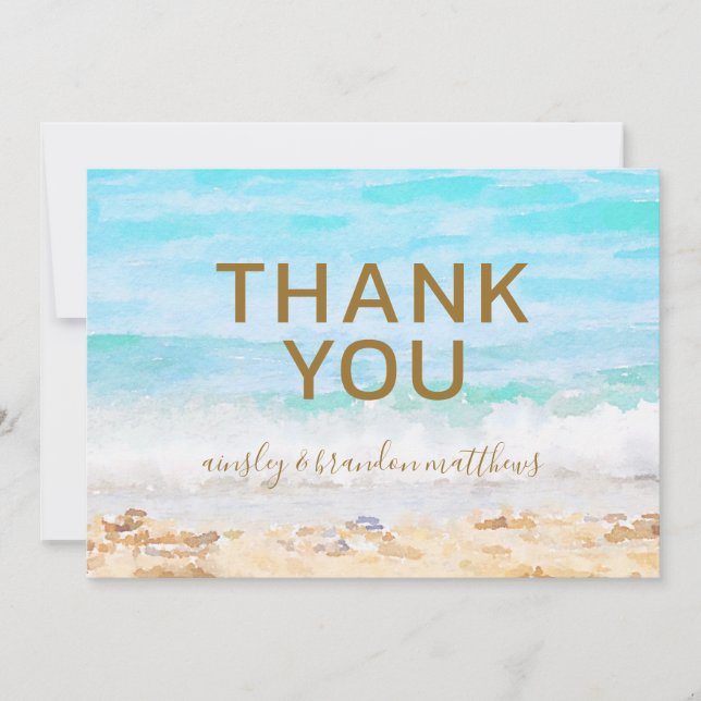 Beach Watercolor Bröllop blank Tack you Card (Framsida)