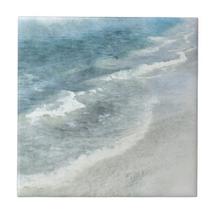 Beach Watercolor - Coastal Teal Mörk blått Vinka Kakelplatta