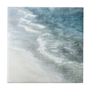 Beach Watercolor - Coastal Teal Mörk blått Vinka Kakelplatta