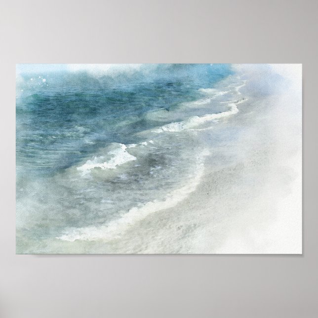 Beach Watercolor - Coastal Teal Mörk blått Vinkar Poster (Framsidan)