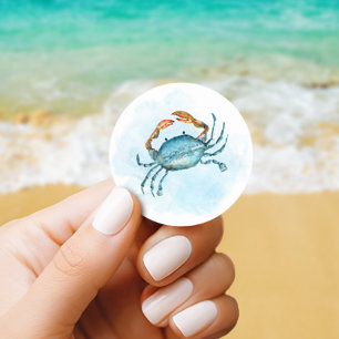 Beach Watercolor Crab Runt Klistermärke