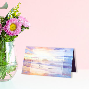 Beach Watercolor Rosa Sunrise Bröllop Placeringskort