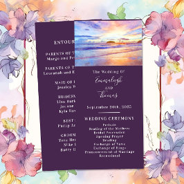 Beach Watercolor Rosa Sunrise Bröllop Program