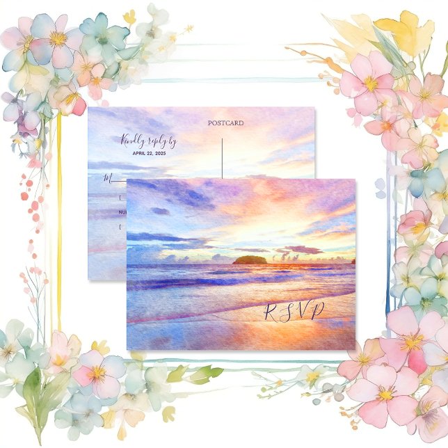 Beach Watercolor Rosa Sunrise OSA Inbjudan Vykort (Skapare uppladdad)
