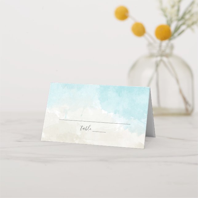 Beach Watercolor Wedding Reception Placeringskort (Framsida)