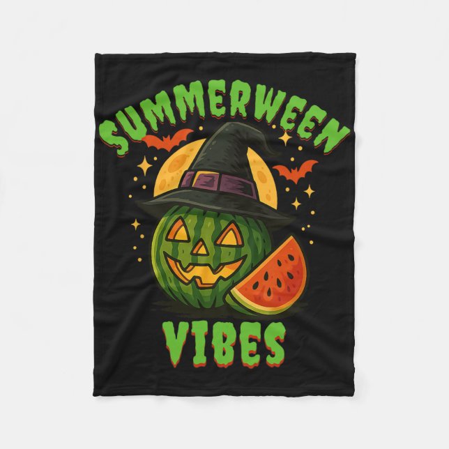 Beach Watermelon Summerween Vibes Witch Halloween Fleecefilt (Framsidan)