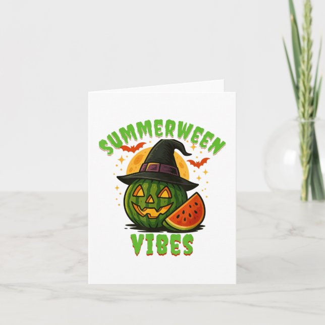 Beach Watermelon Summerween Vibes Witch Halloween Kort (Framsida)