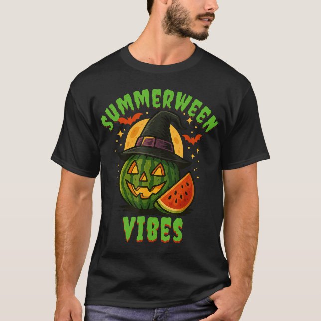Beach Watermelon Summerween Vibes Witch Halloween T Shirt (Framsida)