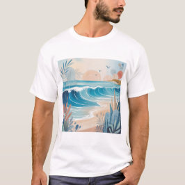 Beach Wave Minimal Art T-Shirt – Lugn Coastal Este