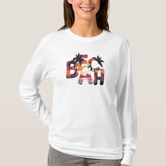 Beach Waves Palm Trees T Shirt (Framsida)