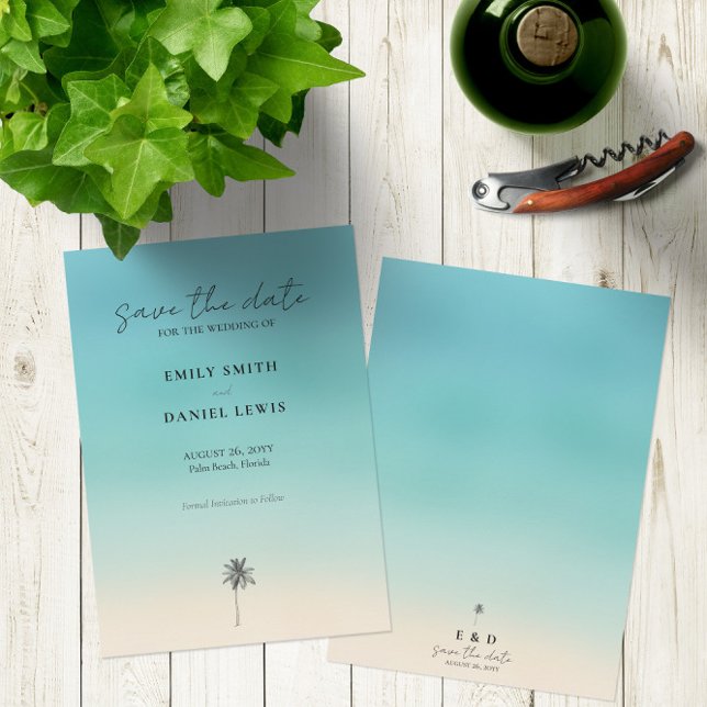 Beach Wed🌴 🌊 minimalistisk spara datumkortet Inbjudningar (Beach Wedding 🌴🌊 Minimalist Save The Date Card
)
