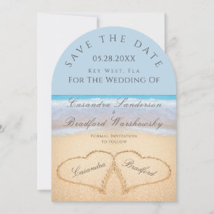 Beach Wedding 2 Hearts i Sand bröllop Inbjudningar