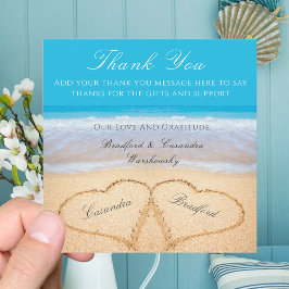 Beach Wedding 2 Hearts i Sand Bröllop Tack Kort