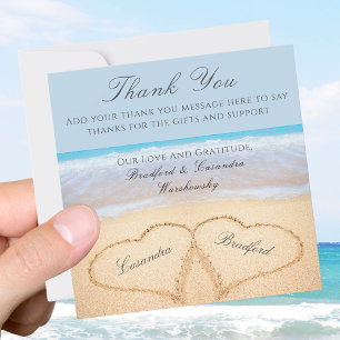 Beach Wedding 2 Hearts i Sand Bröllop tack Kort