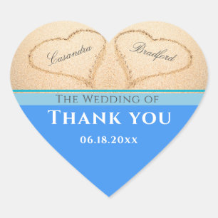Beach Wedding 2 Hearts Sand Bröllop Tack Hjärtformat Klistermärke