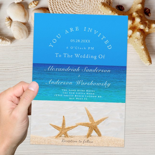 Beach Wedding 2 Starfish i Sand Bröllop Inbjudningar (Skapare uppladdad)